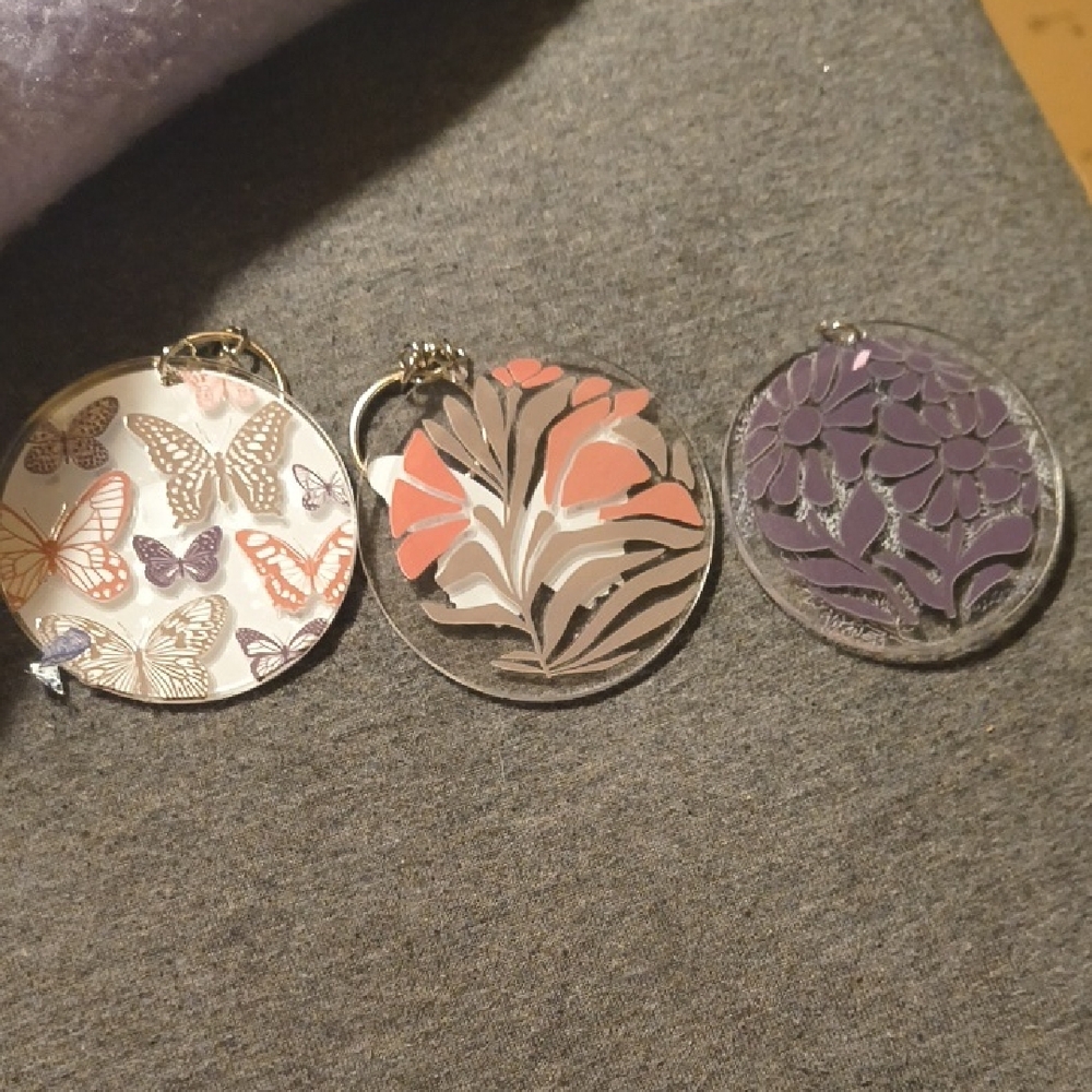 Set of 3 Floral and Butterfly Pendant Charms - Pink, Purple, White